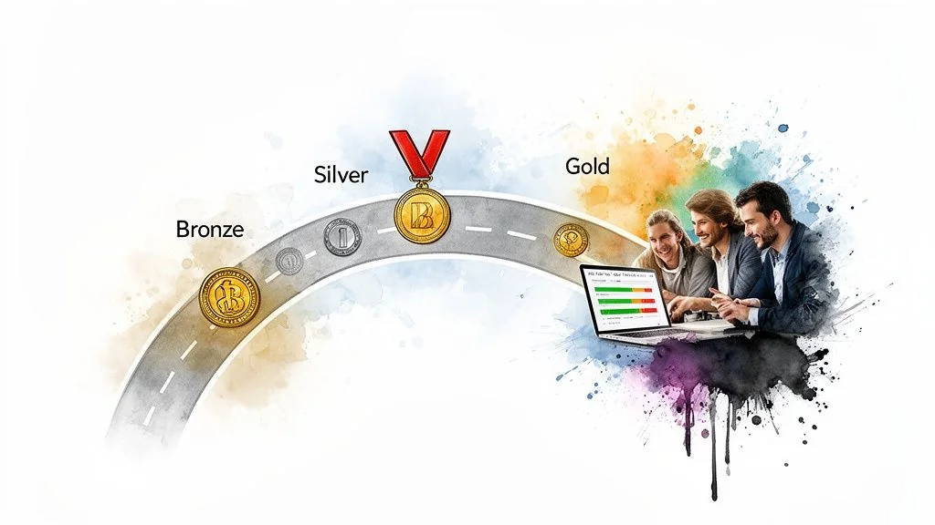 A stressed man in a messy warehouse contrasts with a confident professional showing clear data on a tablet.