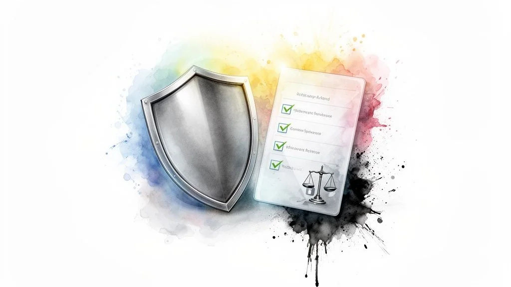 A hand in a suit gently interacting with a modern skyscraper model on a concrete base with watercolor art.